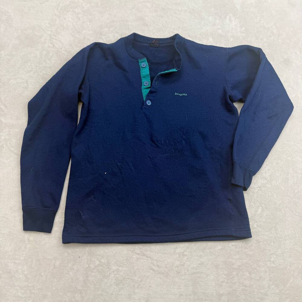 Patagonia Capilene Men's Navy Blue Henley Shirt Size Medium Made in USA Vintage
